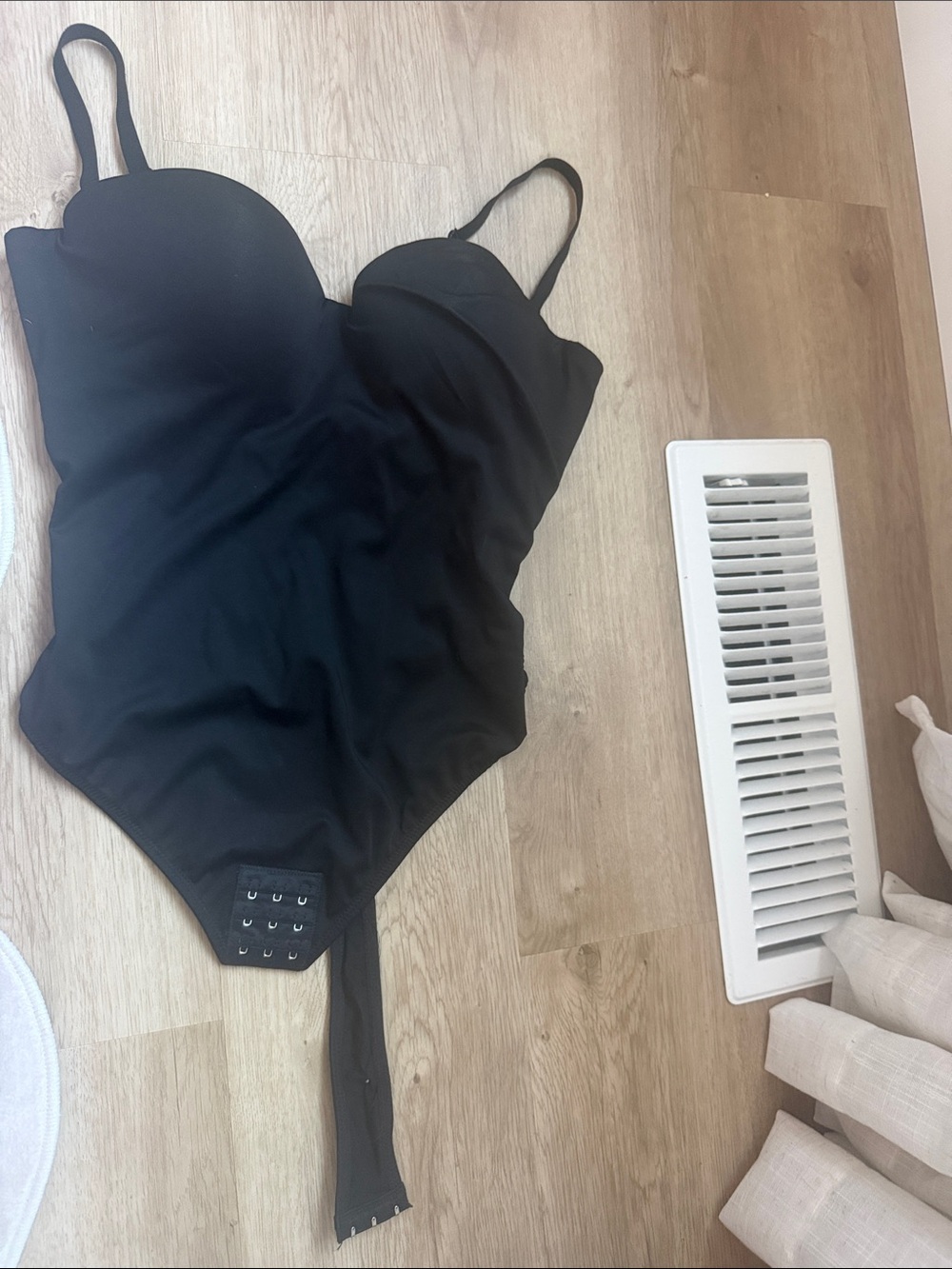 Black Shaping Bodysuit with Built-In Cups and Adjustable Straps